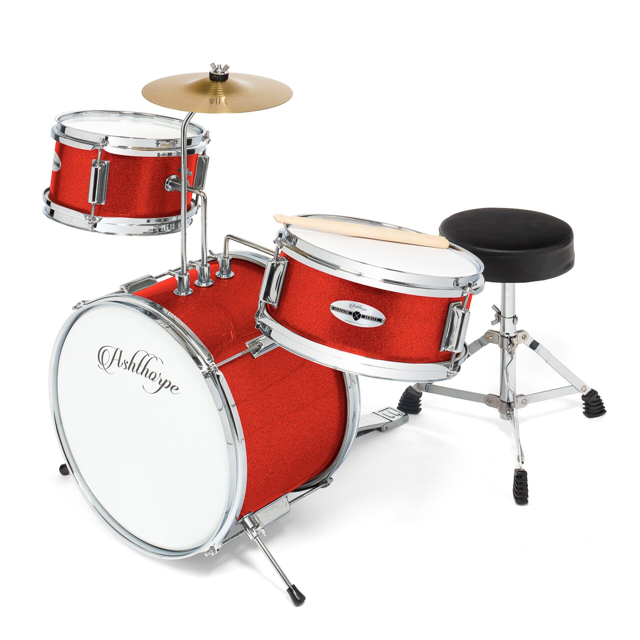 Ashthorpe 3-Piece Complete Kids Drum Set - Beginner Kit with 14" Bass, Adjustable Throne, Cymbal, Pedal & Drumsticks